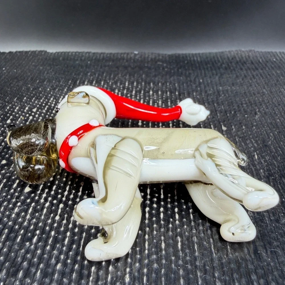 Pier 1 Blown Glass Schnauzer Dog Figurine Santa Hat Christmas‎ Holiday 3 Inch